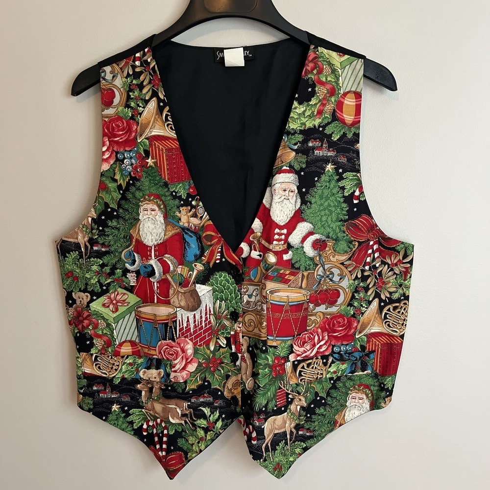 Vintage Santa Christmas Colorful Preppy Vest  90's Unisex Size L/XL Nostalgic